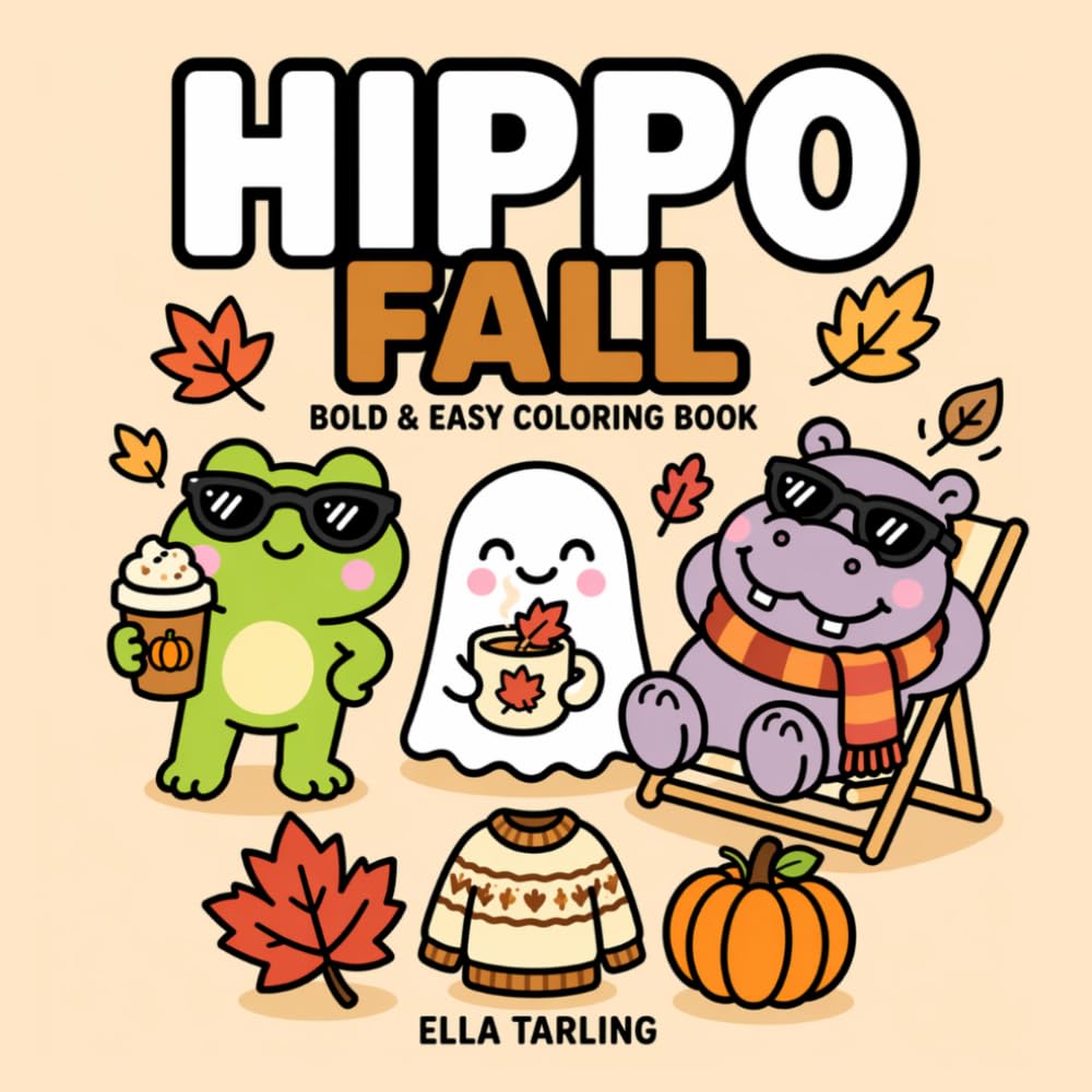 Hippo Fall Coloring Book for Kids & Adults: Cozy & Relaxing Autumn Designs for Stress Relief and Fun (Cozy Animal Coloring Series)
