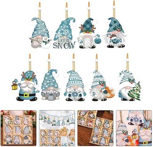 Miniatura 2 de Didiseaon 18 adornos de gnomo de madera de Navidad colgantes para árbol de Navidad, decoración colgante de gnomo sueco, recortes de madera para