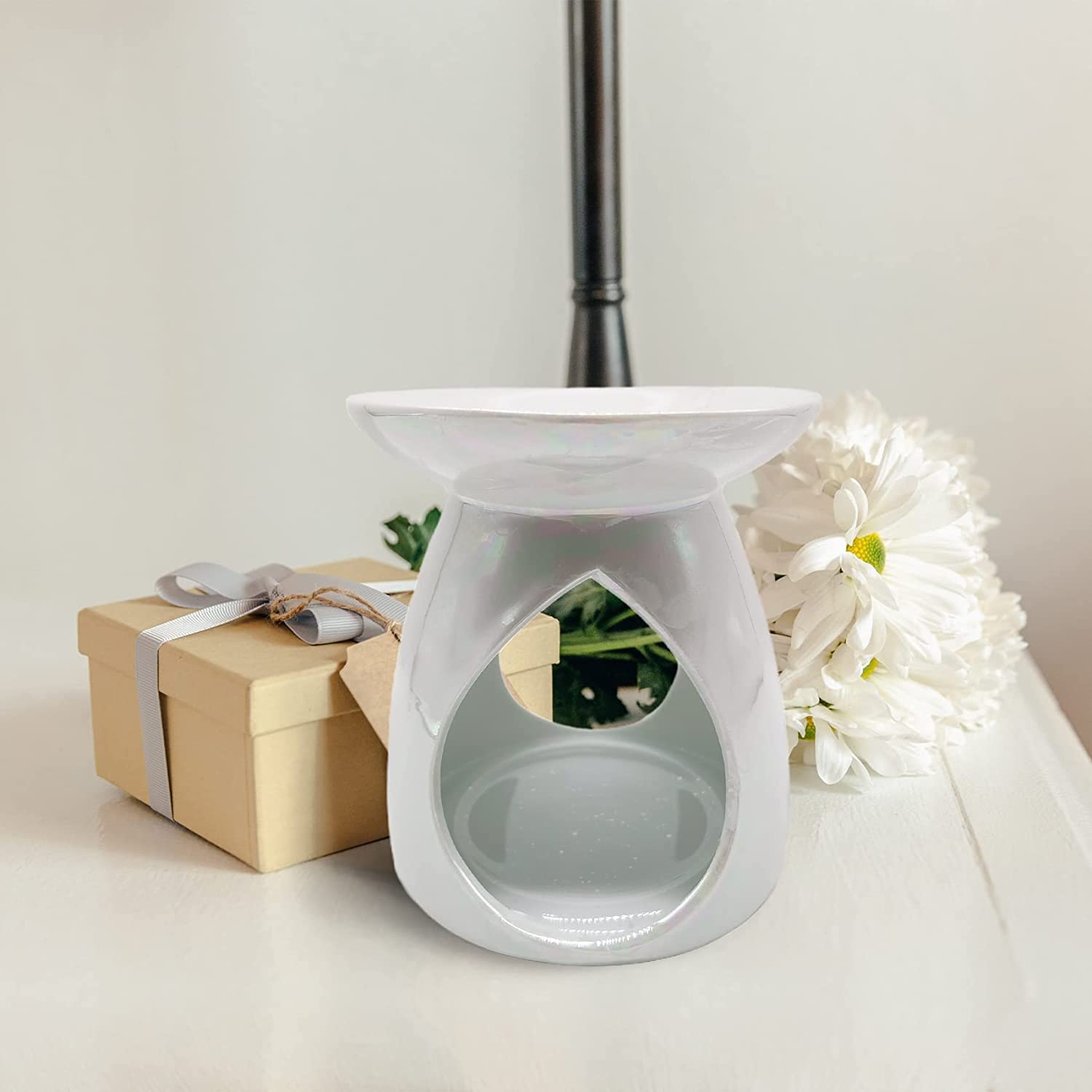 Riscaldatore di candele Lampada a cera fondente in ceramica Lampada scaldacandele con smalto perlato Lampada a goccia d'acqua Scaldacandele Ornamenti artigianali per soggiorno Ufficio Comodino Interno