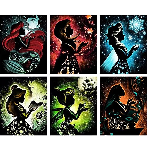 NAIMOER 6 Packs Princess Diamond Painting Kits for Adults 5D DIY Cartoon Diamond Painting Kits Full Drill Diamond Paintings Cartoon Diamond Art Crafts for Adults 12X16inch