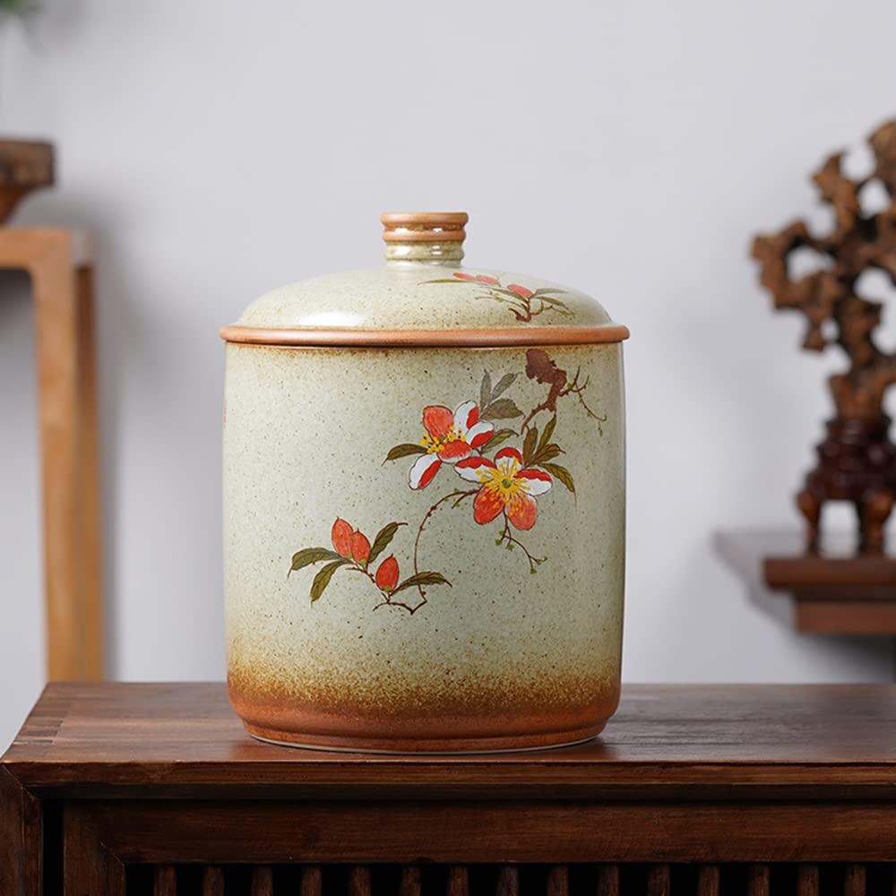 Retro ceramiczny dozownik ryżu z pokrywką, 11 funtów dozownik ryżu Cylinder ryżowy, kreatywny, szczelnie zamknięty pojemnik na żywność do kuchni, dozownik płatków śniadaniowych do ryżu, płatków śniad