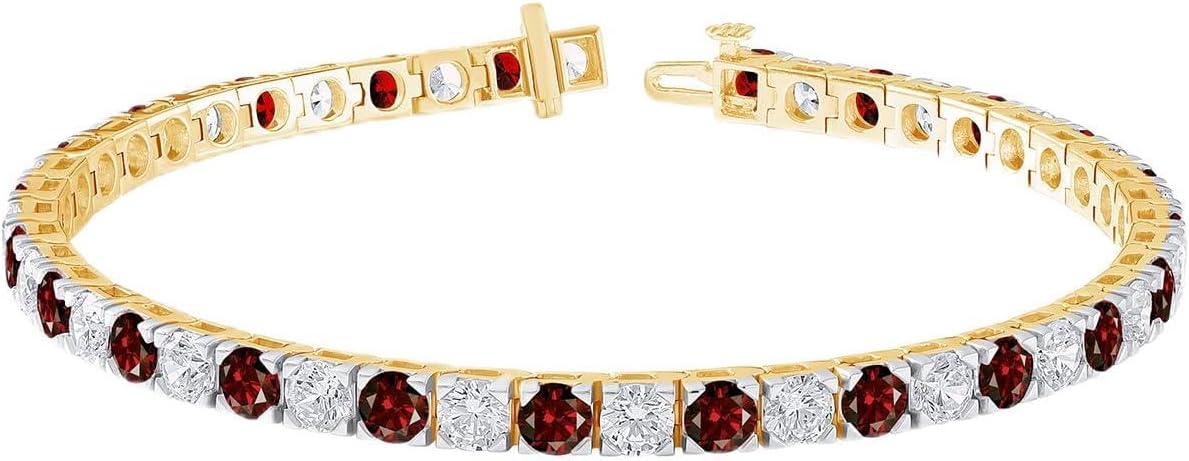 DEWBERRY 4.70 Cttw Round Cut IGI Certified Lab Grown Diamond & Gemstone Tennis Womens Bracelet 7" Inch 10K Real White,Rose, Yellow Gold Perfect For Gift (F-G Color, VS Clarity) Gift For Her