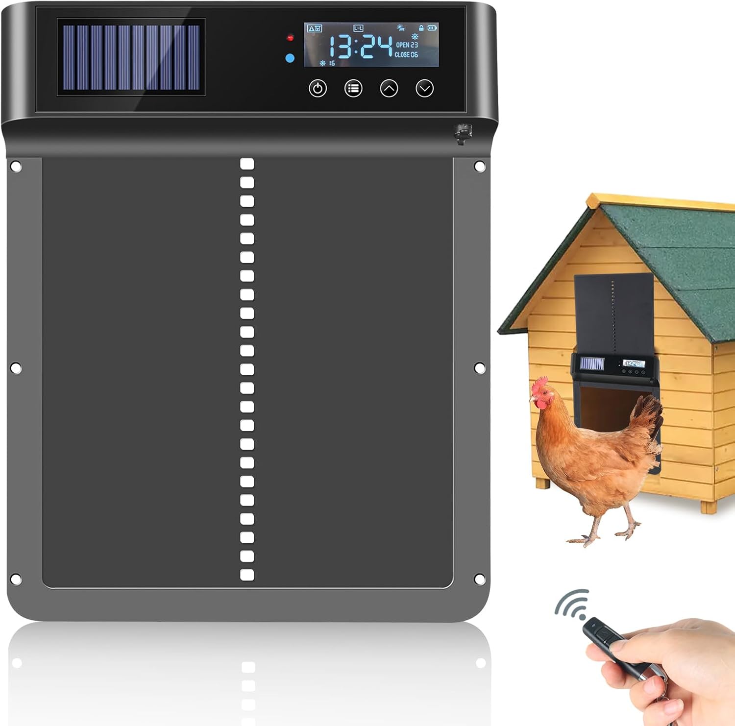 Automatic Chicken Coop Door Solar Powered, Chicken Coop Door with Timer & Light