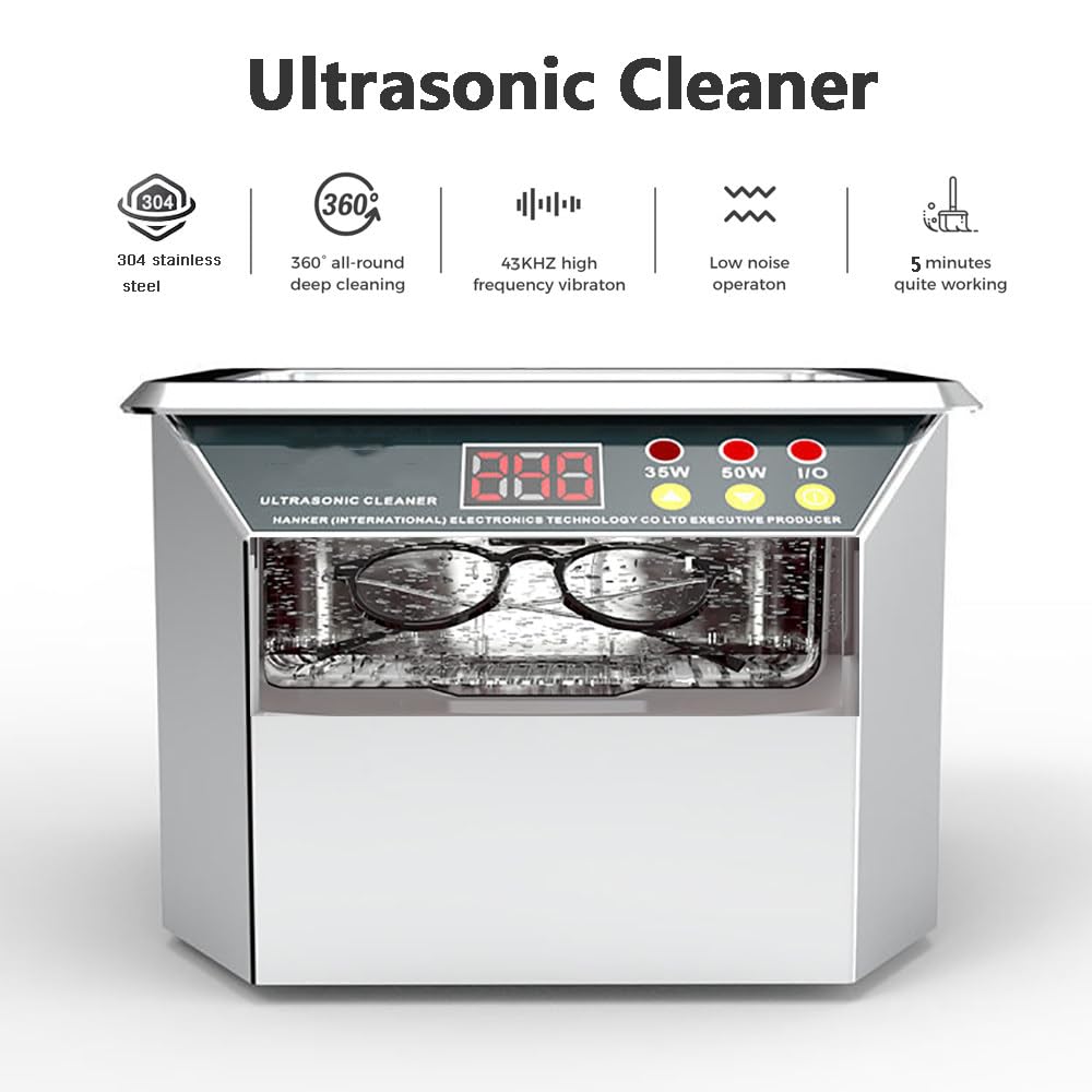 Myjka Ultradźwiękowa 800Ml,Profesjonalny środek Do Czyszczenia Biżuterii Ze Stali Nierdzewnej 43Khz,Cyfrowa Ultradźwiękowa Maszyna Do Czyszczenia Biżuterii 35/50W Z Timerem,Do Okularów,Zegarków