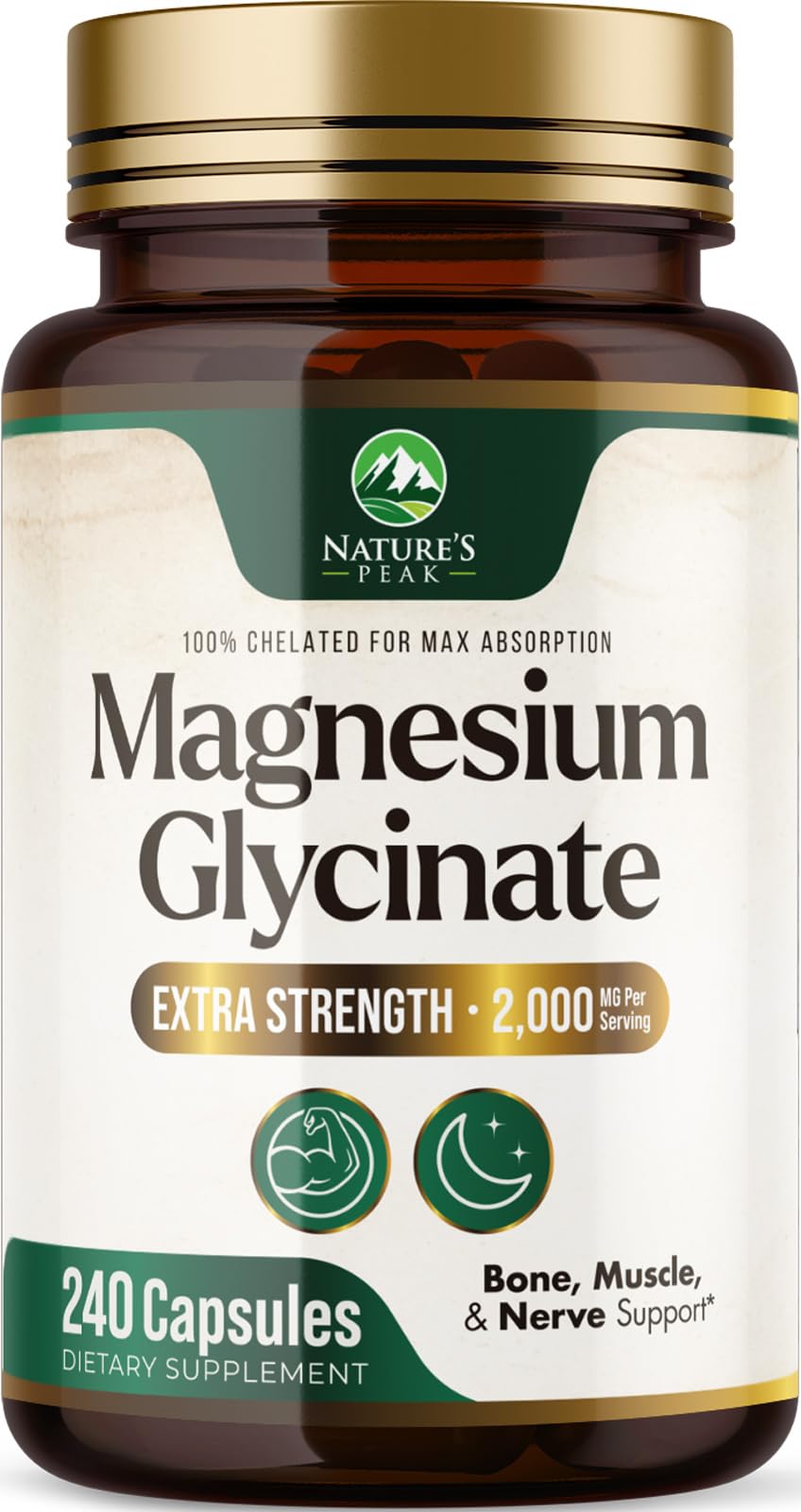 Magnesium Glycinate 2000mg Per Serving - Chelated Magnesium Supplement for High Absorption Supplement - Muscle & Heart Health Support - Easy on Stomach Non-GMO Vegan, USA Bottled - 240 Capsules 240 Count (Pack of 1)