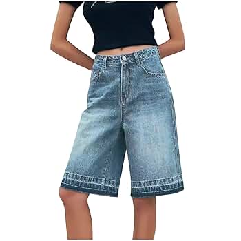 Amazon.com: Women Fashion Wide Leg Baggy Denim Shorts, High