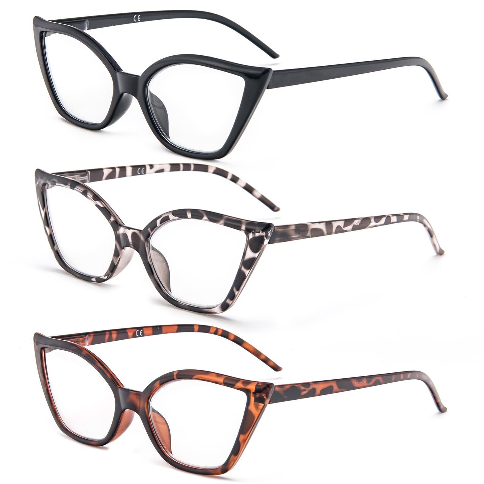 KoKoBin 3 Pack Cat Eye Reading Glasses for Women Blue Light Blocking Eyeglasses Retro Comfortable Readers With Spring Hinges - 4
