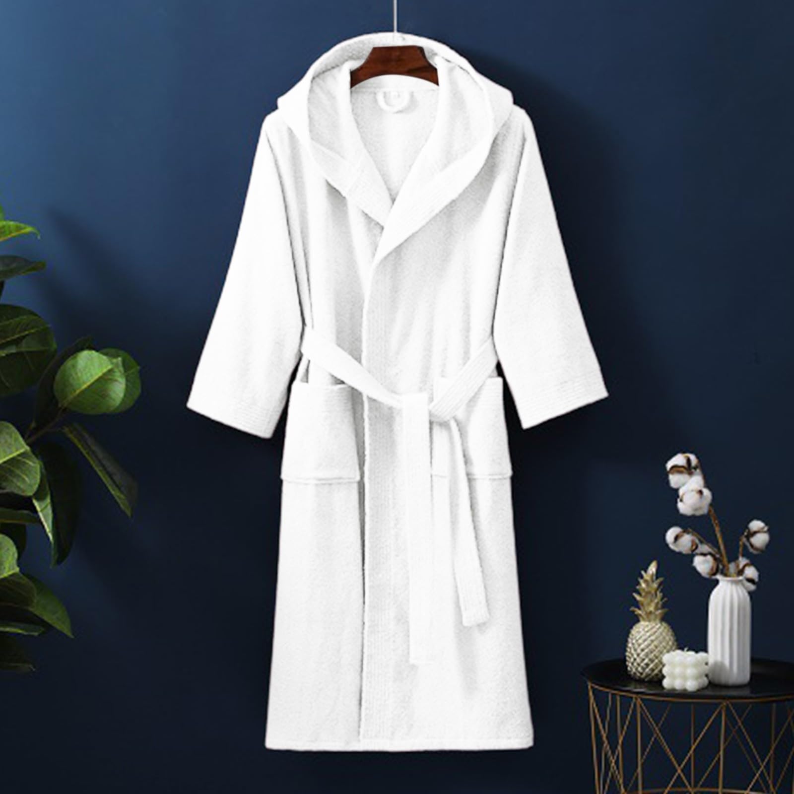 Generisch Albornoz suave y kimono largo de forro polar con capucha, material absorbente, pijama para spa y comodidad en el hogar