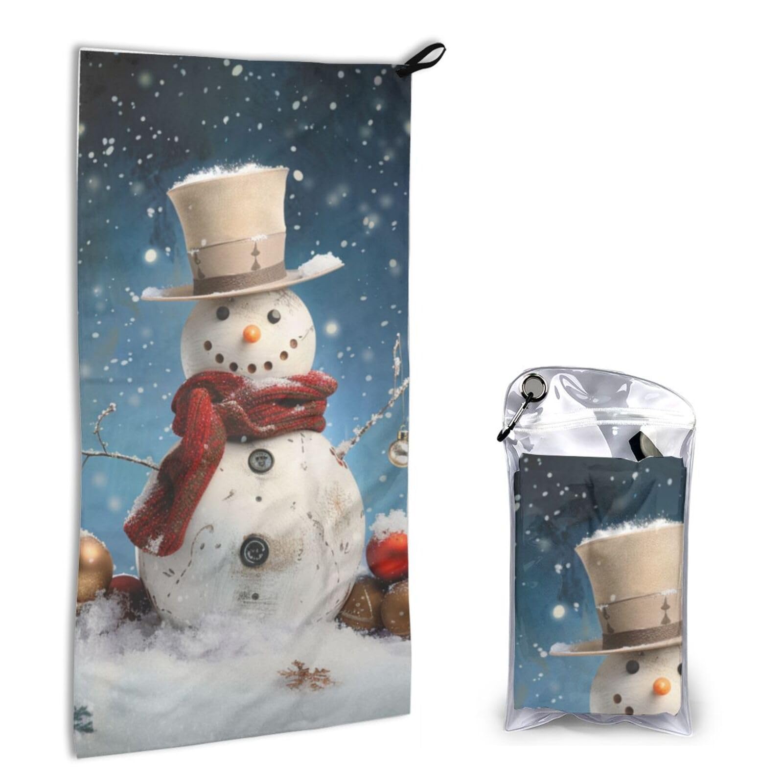 BWWHCCTI Quick Dry Hand Towel With Bag - Snowman Printed Super Absorbent Face Cloth Microfiber Travel Sports Towels 40x80cm