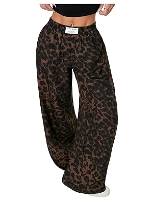 GORGLITTER Womens Leopard Cheetah Sweatpants Wide Leg High Waisted Baggy Track Pants Y2K Trousers Streetwear