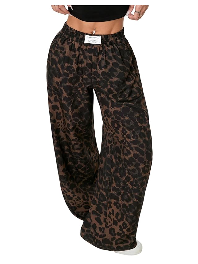GORGLITTER Womens Leopard Cheetah Sweatpants Wide Leg High Waisted Baggy Track Pants Y2K Trousers Streetwear