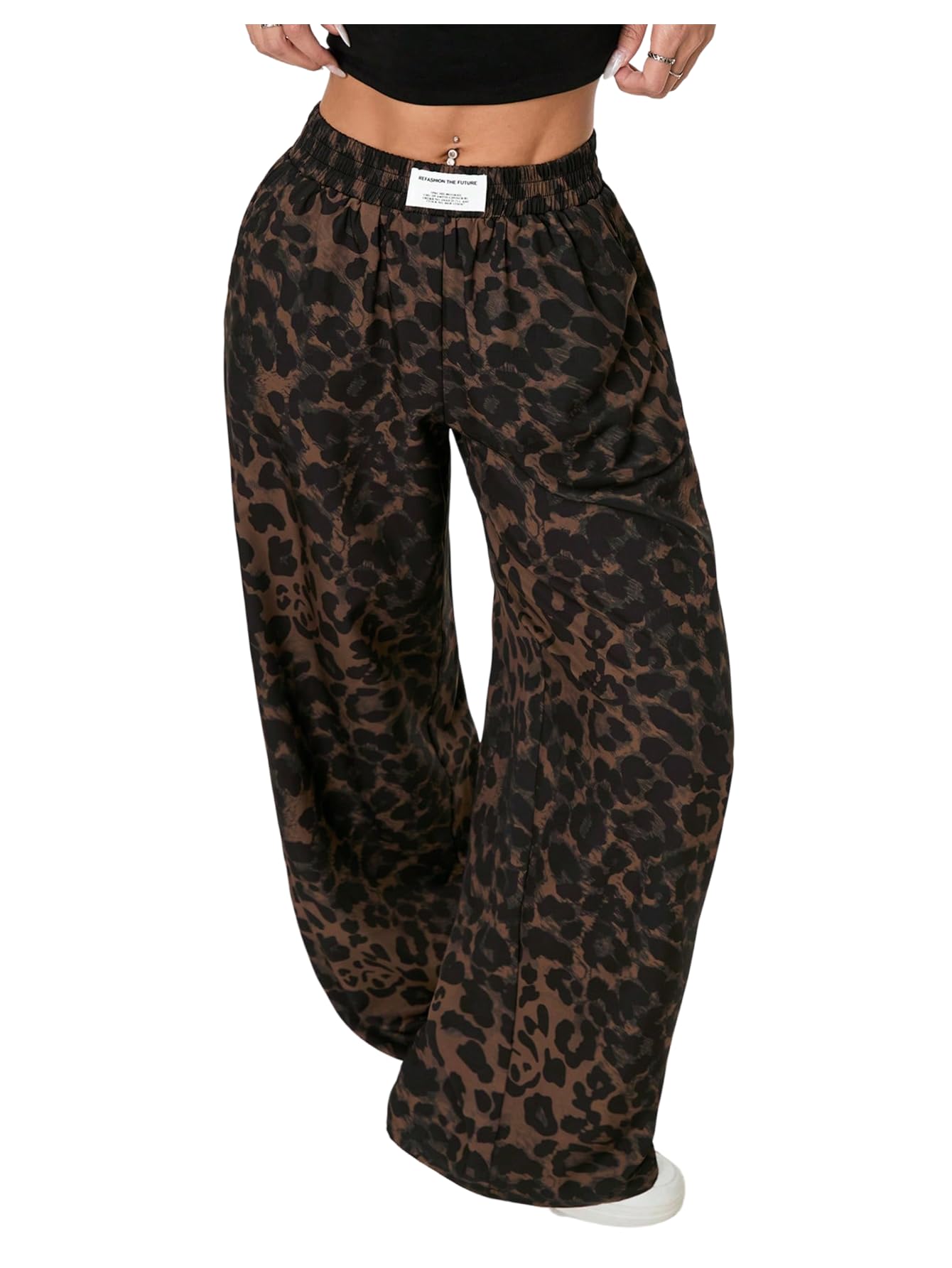 GORGLITTER Womens Leopard Cheetah Sweatpants Wide Leg High Waisted Baggy Track Pants Y2K Trousers Streetwear