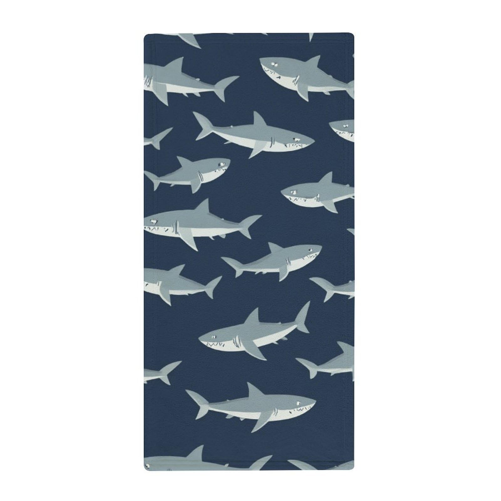Anceky Luxury Guest Face Towels, Cute Shark Print Soft Absorbent Hand Towels for Hotels, Bathrooms & Spa Decoration