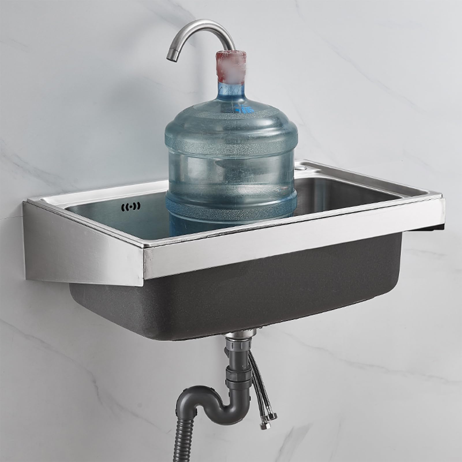 Fregadero Mural de Acero inoxidable para cocina, con grifo de Agua fría y Caliente, Ideal para Camping, Uso comercial, lavandería, Patio trasero o garaje.