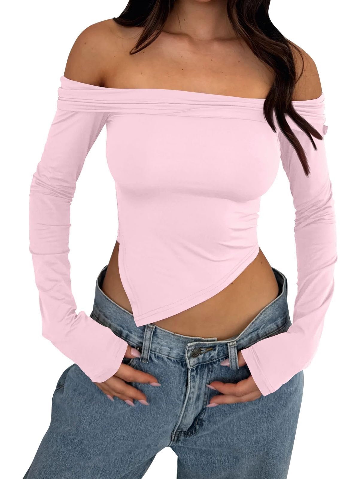 Camicie Crop Top da Donna a Maniche Lunghe Che escono Abiti Asimmetrici Autunnali Carini e Slim Fit