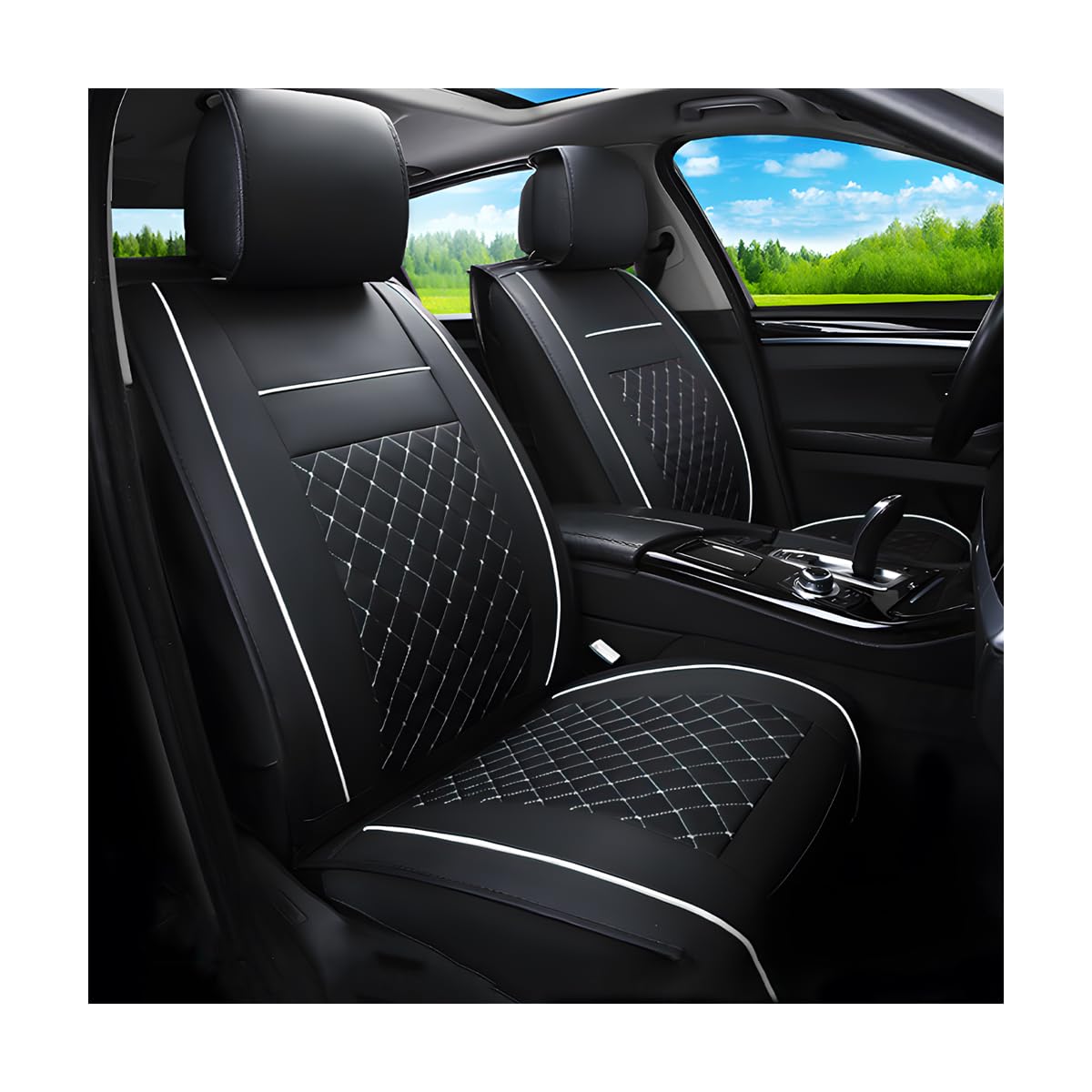 CGEAMDY 1 Stück Sitzbezug Universal, Luxus Wasserdicht Autositzschutz, Auto-Sitzbezüge Vordersitze Kunst Leder, Pu-Leder-Autositzabdeckungen Vorne, Wasserdichtes Autositzbezüge Geprägten(Schwarz&Weiß)