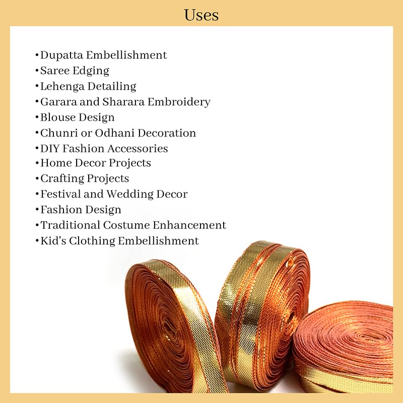 Embroiderymaterial Gota Laces Borders Material for Dresses Clothes Apparels Saree Blouses Making Purpose Gold Color (110 Meter) 4