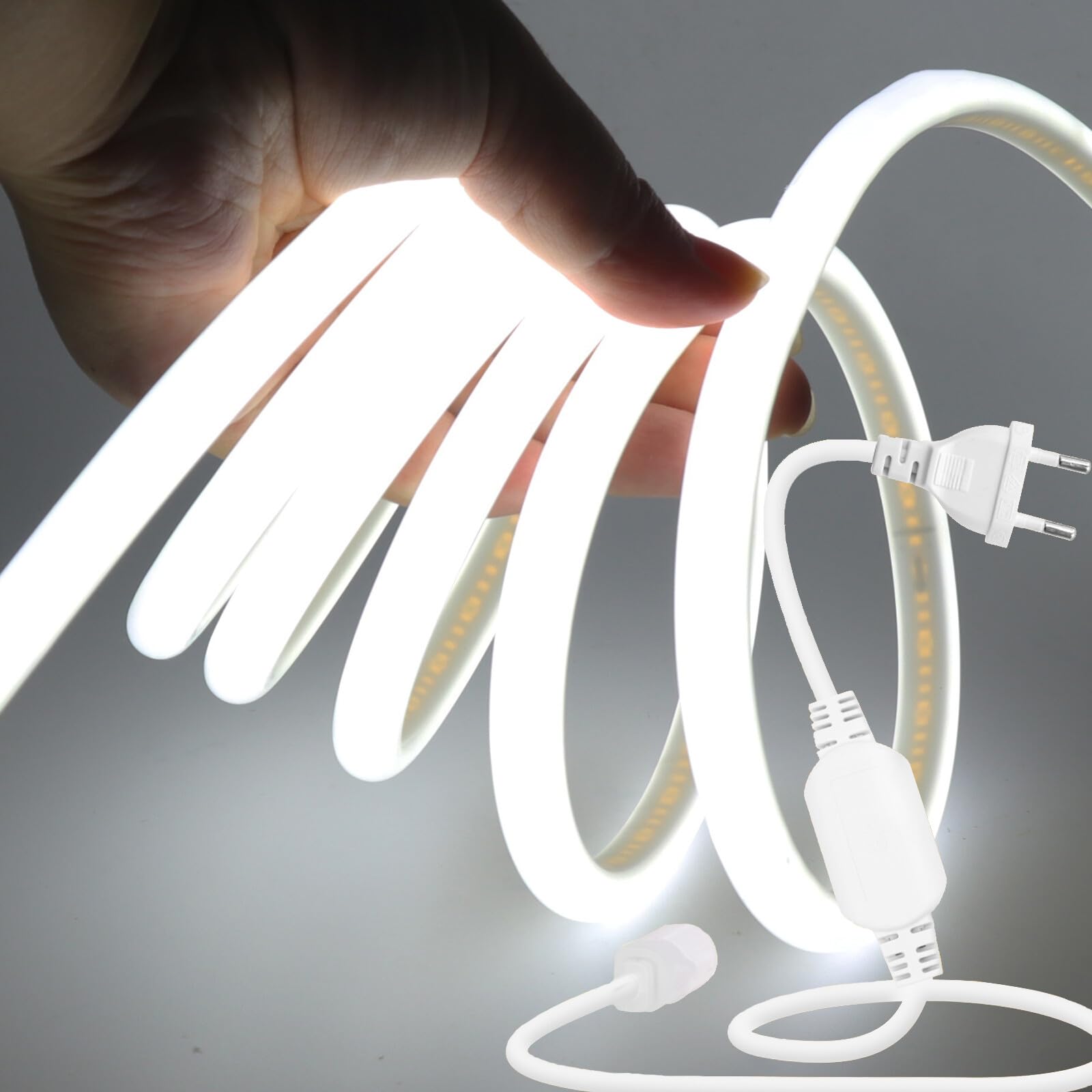 Wisada 220V COB Neon LED Streifen 4m, 270° Beleuchten Licht, Schneidbar (50cm), 288LEDs/m Superhell Flexible Kaltweiß FCOB LED Leuchtband Mit Stecker für Weihnachten, Party Deko