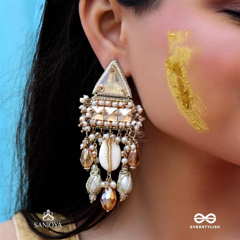 Image of SANJOYA by EVERSTYLISH Embroidered Earrings for Women | Pastel Stone & Beaded Dangler Earrings | Ethnic Jewelry for Weddings, Festivals & Special Occasions