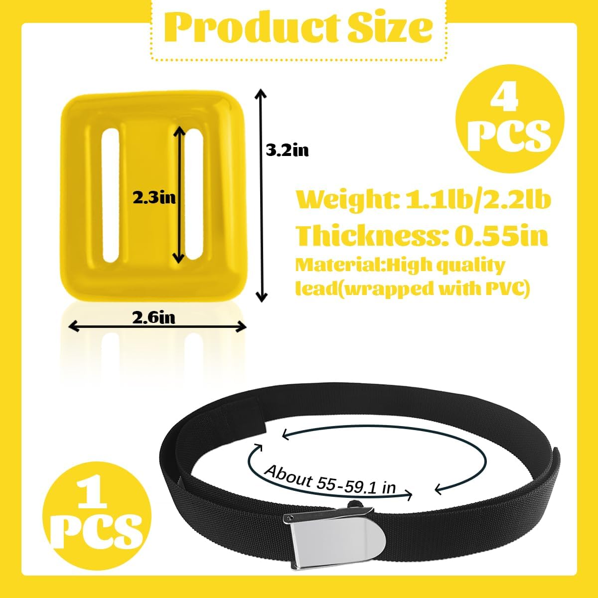 4 Pcs Dive Weights on Nylon Surfaces,Dive Weights with Diving Weight Belt,Coated Diving Weights for Freediving,Spearfishing,Scuba Weight Belt for Waist 32" to 52"