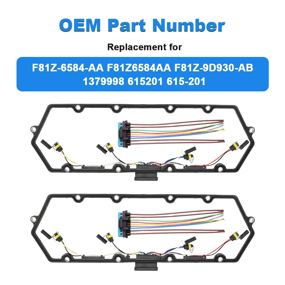 Diesel Valve Cover Gasket Kit Compatible with Ford F250 F350 E250 E350 Super Duty Truck Excursion 1998-2003 7.3L Replacement for F81Z-6584-AA 615-201 with Injector Glow Plug Harness