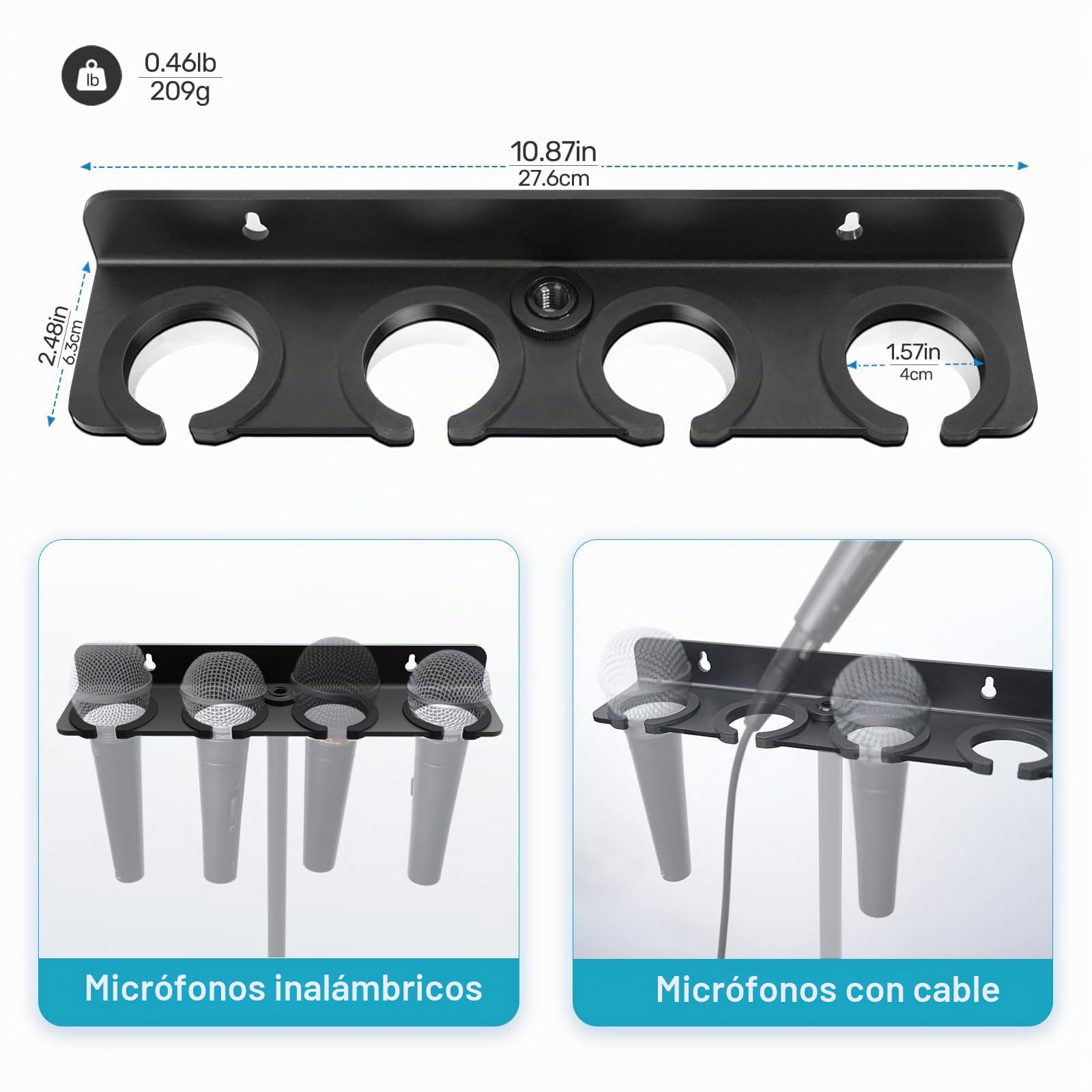 [Actualización 2026] Soporte de micrófono múltiple para soporte de micrófono, organizador de almacenamiento para múltiples micrófonos dinámicos de mano con cable e inalámbrico, soporte de pared