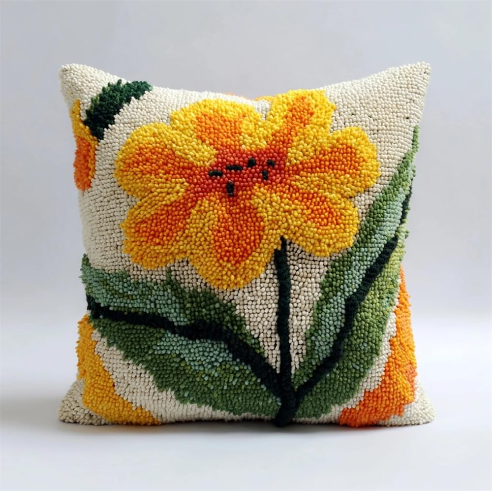 FWRTYCB Latch Hook Cushion Kits for Adults, Plant Flower Leaves Pillow Hoo