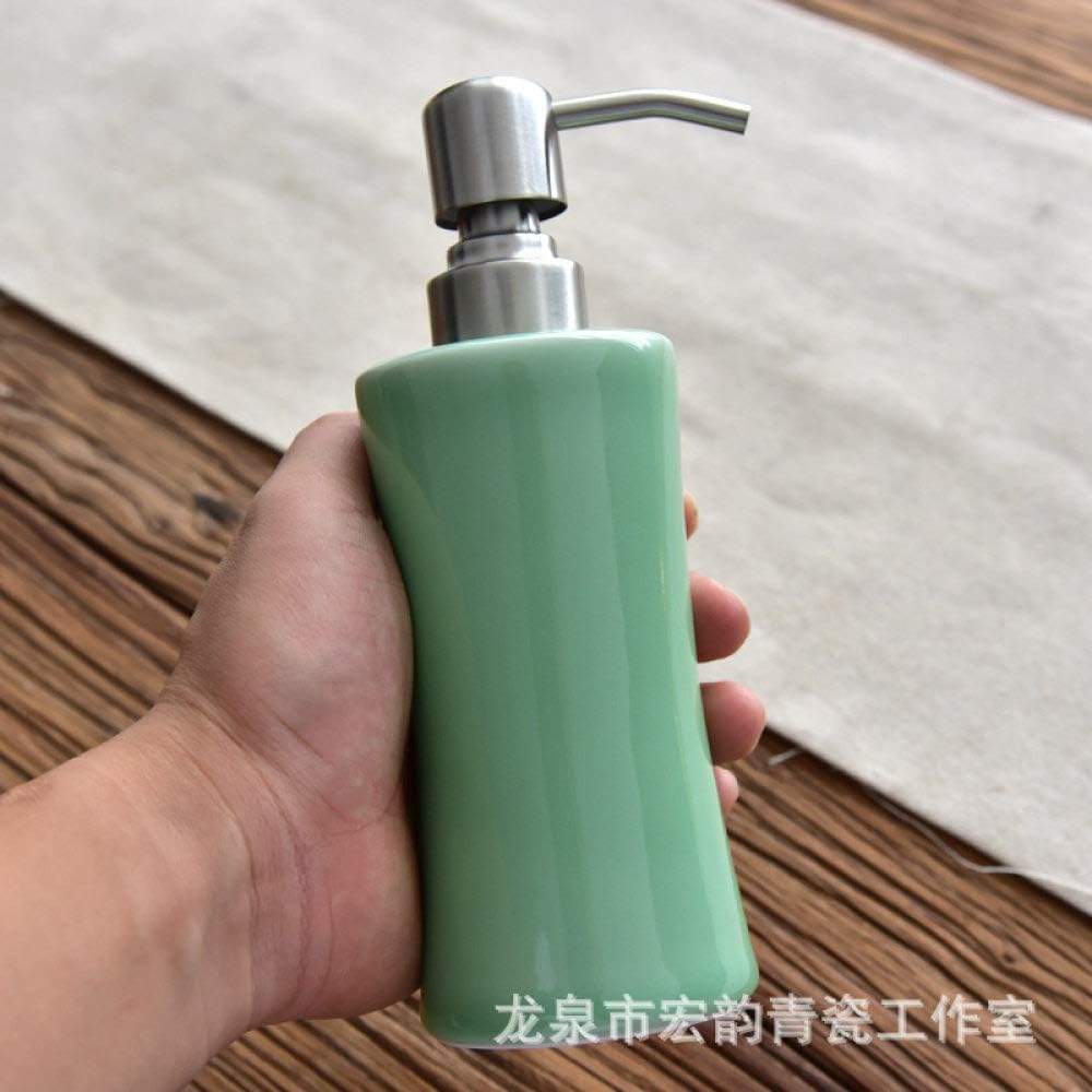 Ceramic Celadon Lotion Soap Dispenser with Pump for Bathroom Farmhouse Kitchen Office, Vintage Teal Refillable Empty Decorative Liquid Bottle