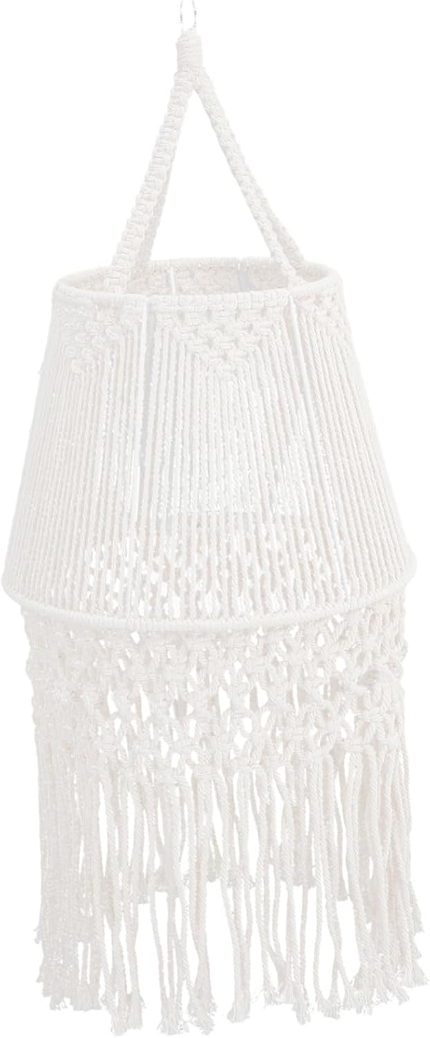 Ciieeo Bohemian Macrame Hanging Light Lampshade Handmade Rope Pendant Cover for Bedroom Living Room and Wedding Decor Lightweight Easy to Use for Home Decor