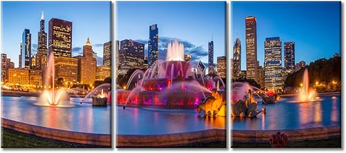 American City - Lienzo decorativo para pared, 3 paneles extra grande de la ciudad de Chicago, impresión en lienzo grande del horizonte de la ciudad
