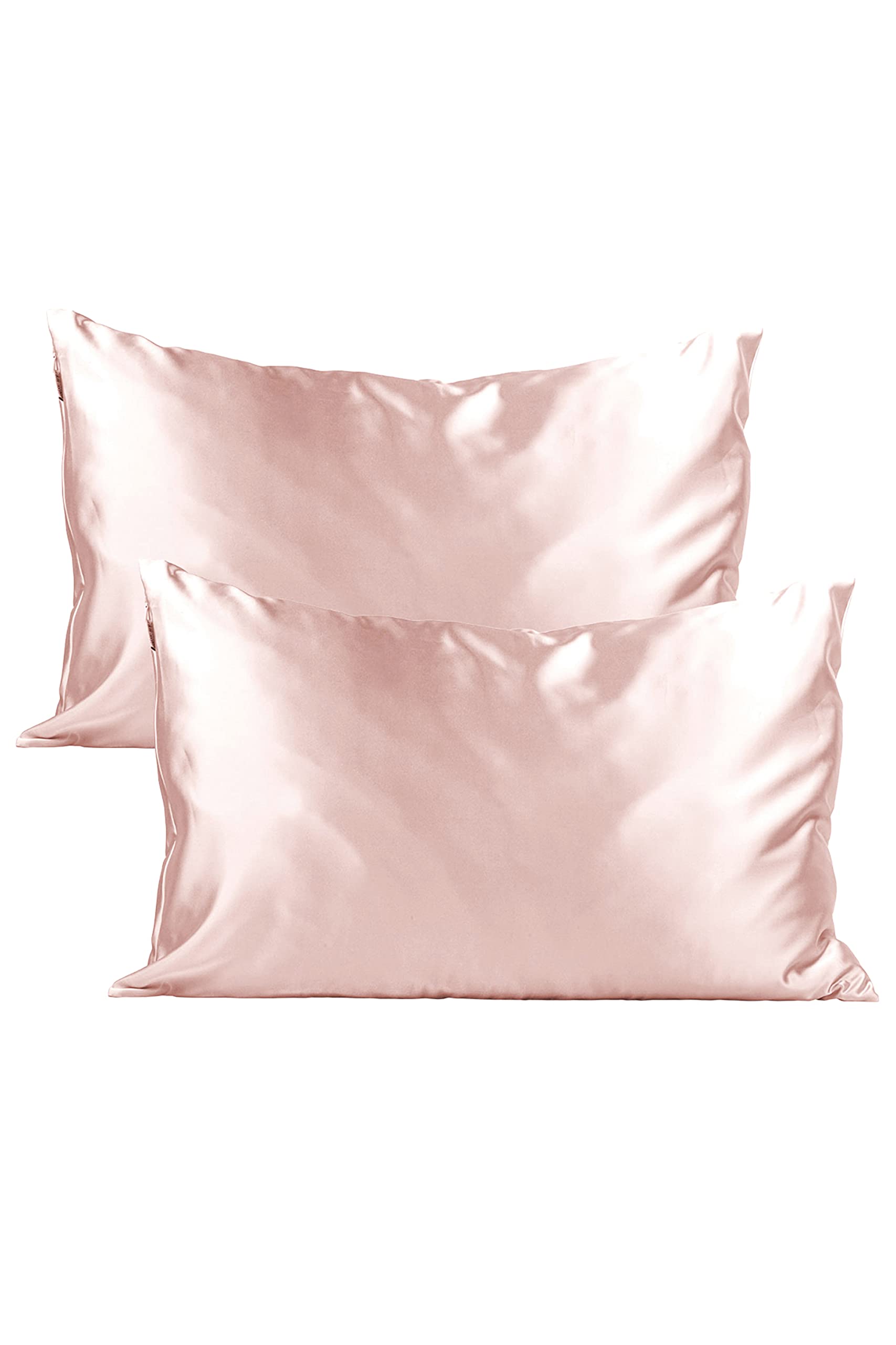 Kitsch100% Satin Pillowcase with Zipper | Softer Than Silk Pillowcase for Hair and Skin Cooling Satin Pillowcase Cover | Satin Pillow Cases Standard Size Queen (Blush, 2 Pack)