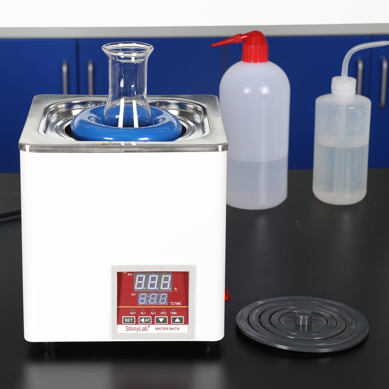 stonylab Digital Baño de Agua Laboratorio, 3 Litros Digital Water Bath Baño de Agua Termostático de uso General con Pantalla Digital y Tapa Protectora, 300W 220V, 50/60Hz