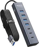 Vista 9 de Concentrador USB 3.0 de 4 pies con 7 puertos para escritorio, 4 puertos USB-A y 3 puertos USB-C de aluminio, concentrador extensor USB de 5 Gbps