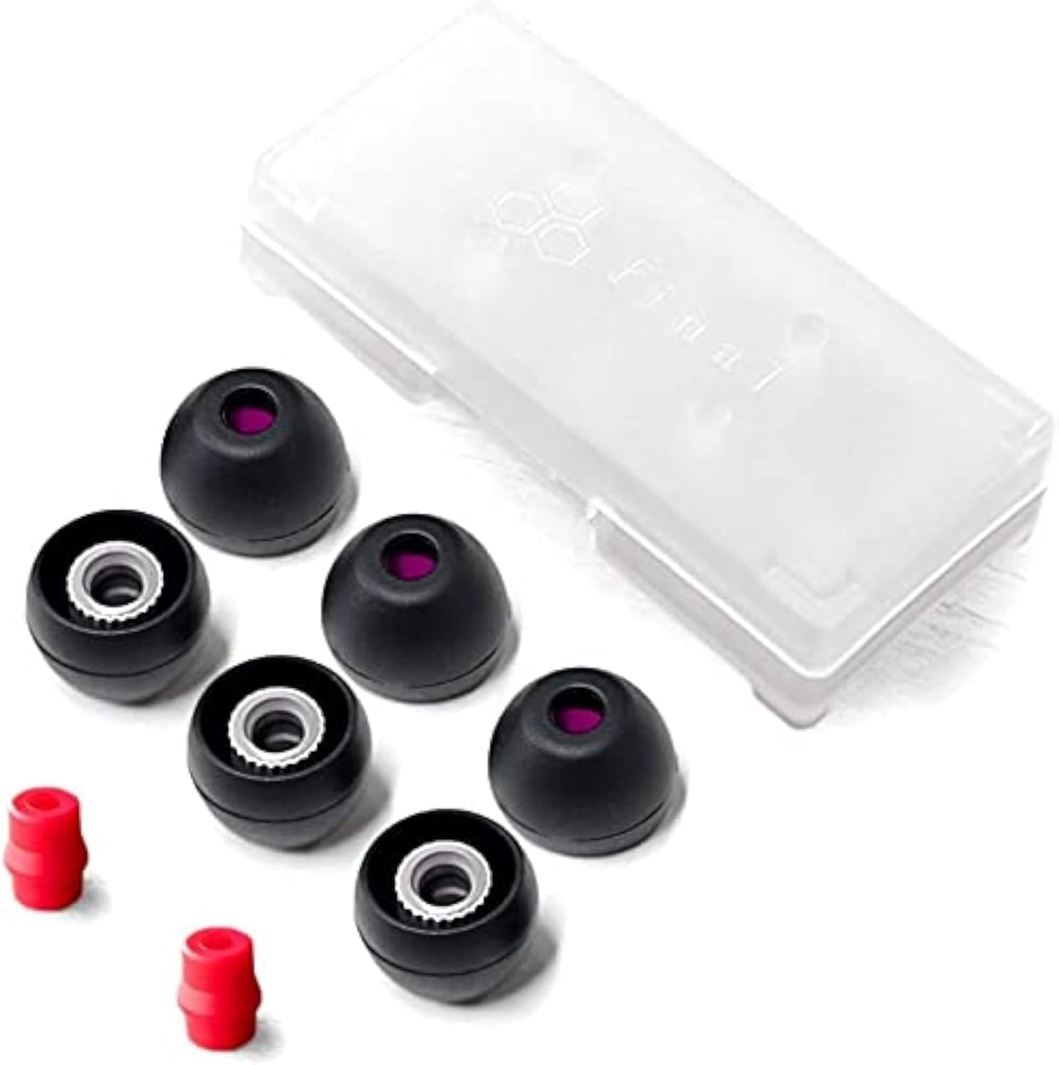Audio Black+Black/Red Silicone Type E Eartips kit with Case and Nozzle Adaptor Compatible with 1More, AKG, Audio-Technica, Beats by Dre, Campfire Audio, Empire Ears, Shure, Sony, Westone (Med)