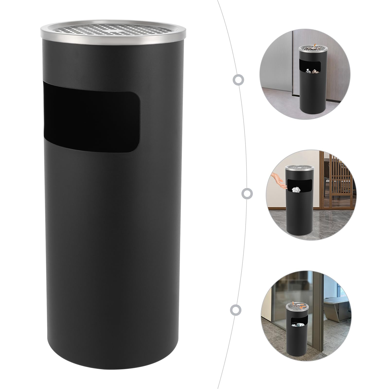 Cubo de basura de acero inoxidable de 15 l para interior/exterior, cenicero con rejilla de extinción, resistente a la intemperie, resistente a la corrosión, para restaurante, jardín, pub, club