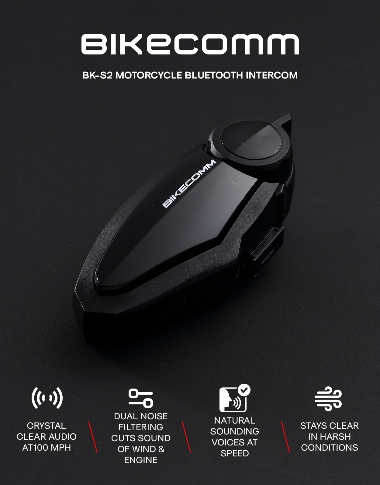 BK-S2 - Auriculares de intercomunicación Bluetooth para motocicleta, sistema de comunicación para casco, altavoz impermeable, auriculares de comunicación de voz, auriculares para casco, cancelación de