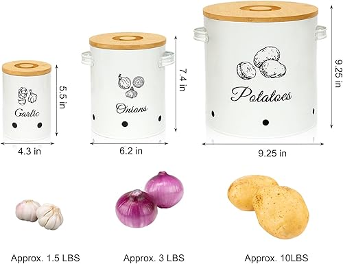 Miniatura 2 de Almacenamiento de papas para despensa, 3 contenedores organizador de encimera de cocina, contenedor de almacenamiento de cebollas y papas con