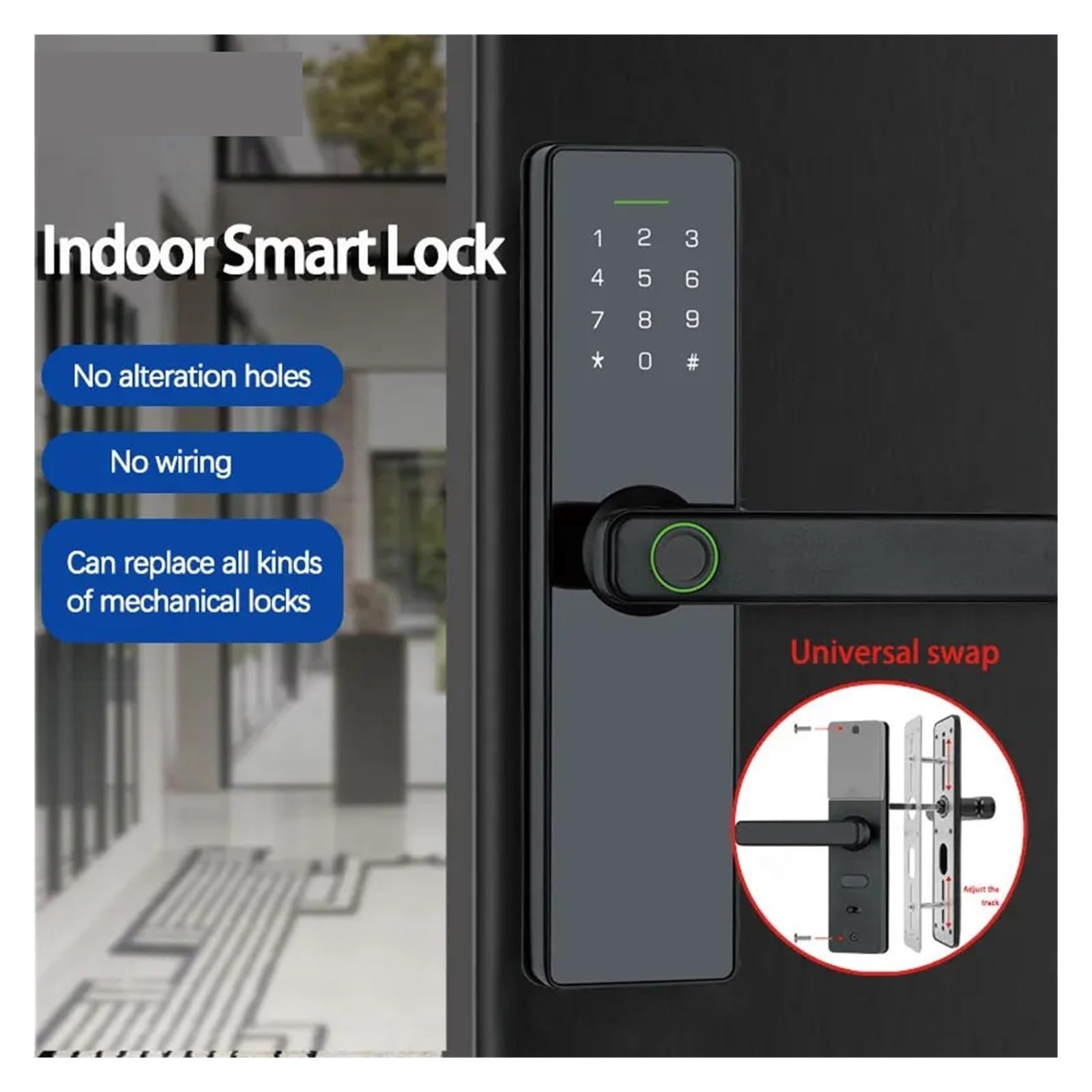 Cerradura H3 con huella digital inteligente, cerradura eléctrica contraseña, modo de paso RFID, Control por aplicación remota(AI TUYA WIFI,22 * 147(5050))