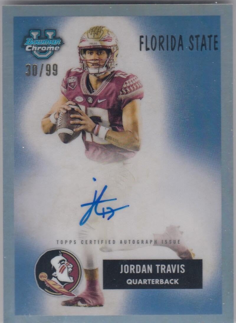 Football Trading Card NFL 2023 Bowman University Chrome 1955 Football Autograph Refractor #55B-JT Jordan Travis NM Near Mint Auto 30/99