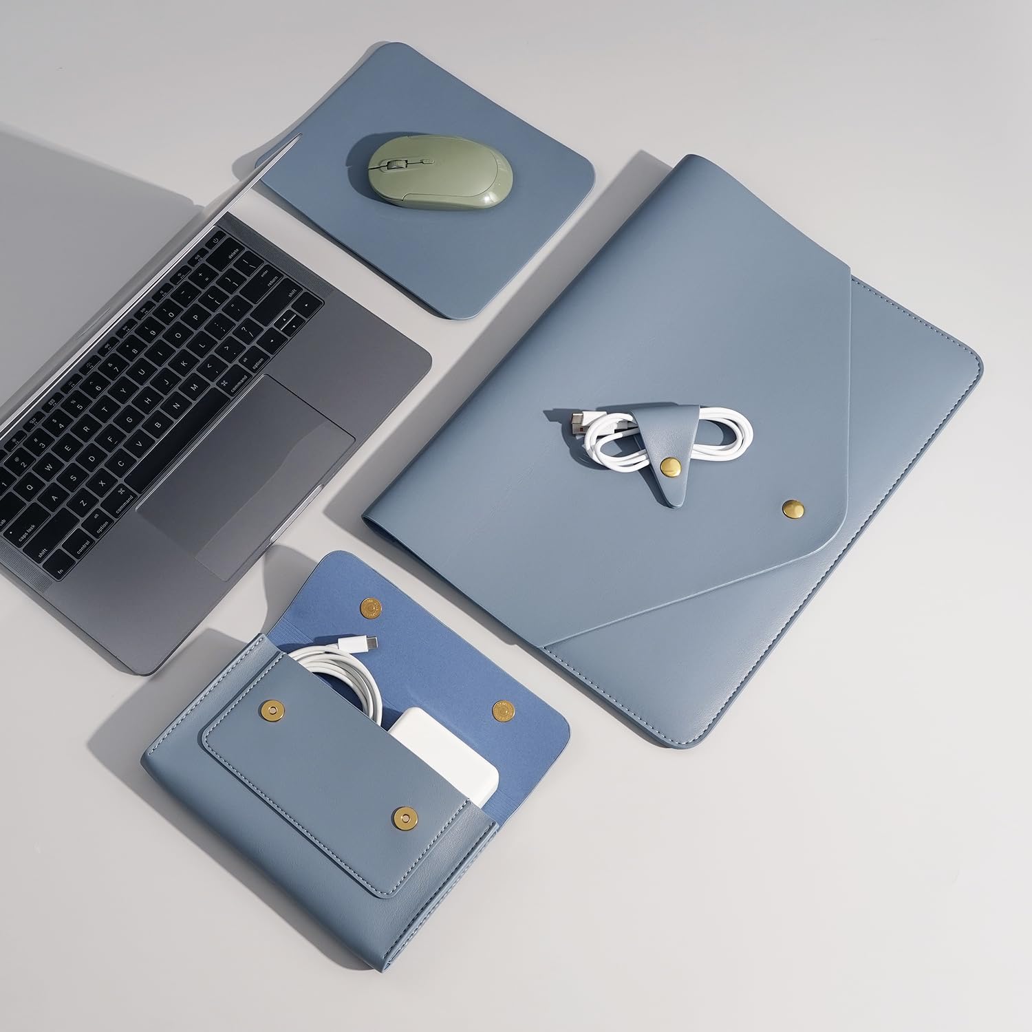 Funda para portátil de poliuretano 13" para MacBook Air 13" M3 2024, MacBook Pro 13" M2, Surface Pro 3/4/5/6/7, Dell XPS 13, bolsa pequeña, alfombrilla y organizador de cables, azul