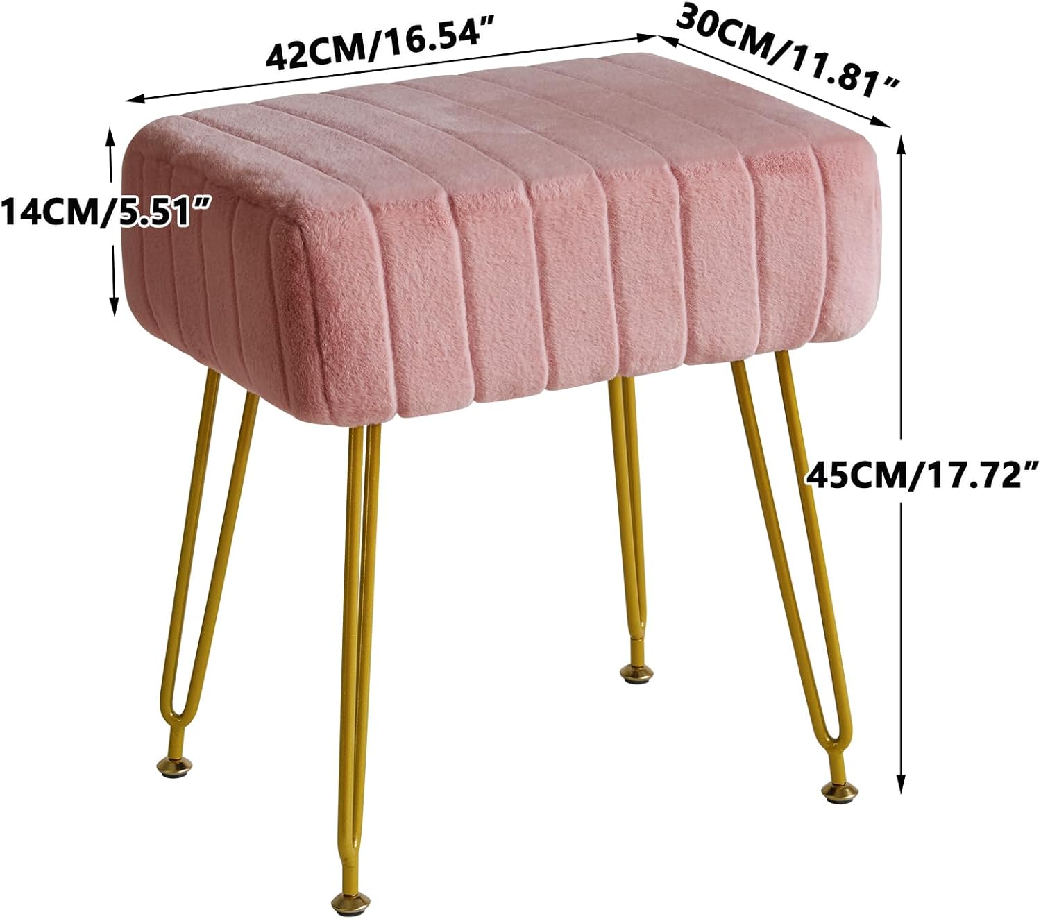 IBUYKE Velvet Rectangular Footrest Ottoman, Makeup Vanity Stool Side Table, Velvet Dressing Table Seat, Pouf Couch Stool, Golden Steel Legs, Pink LG-51P - Image 3