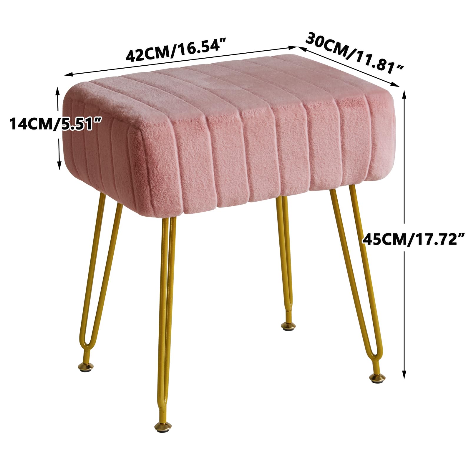 IBUYKE Make-up Vanity Hocker, Samt Rechteckstütze, Pink L/G-51P | Osmanische Seite Umkleidetisch Sitz Pouf Couch Stuhl Goldene Stahlbeine