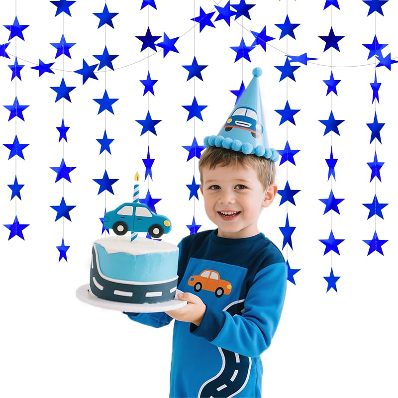 Image of Blue Shining Star Hanging Garland Blue Hanging Sparkling Star Streamer Glitter Bunting Banner Twinkle Backdrop for Wedding Baby Shower Birthday Christmas Decorations 40 Feet