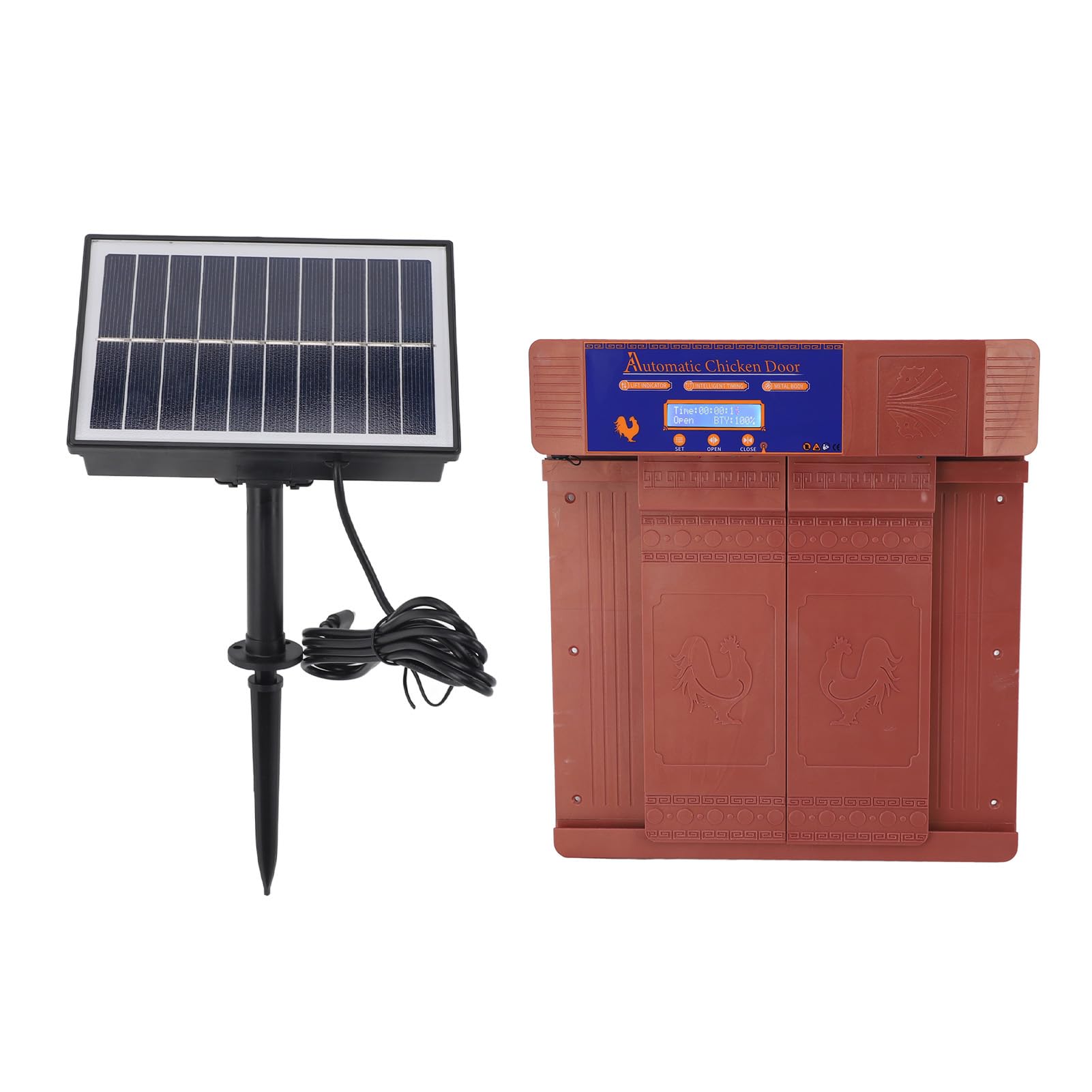 Apriporta Automatico per pollaio, Porta Automatica elettrica ad energia Solare con Timer e Schermo a LED Adatto per polli, Anatre, oche (-3111240005311)