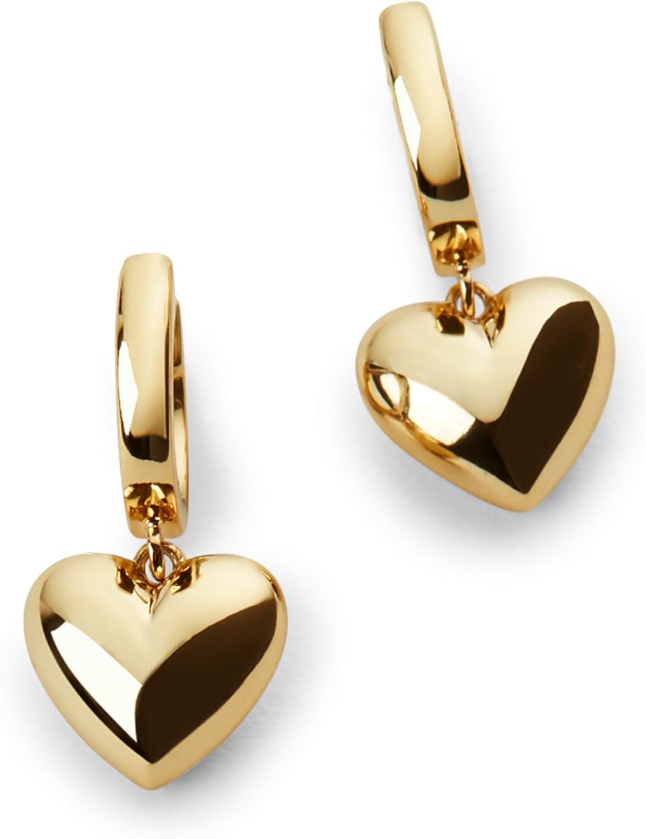 Heart Charm Earrings for Women 14K Gold & Silver Rhodium Plated