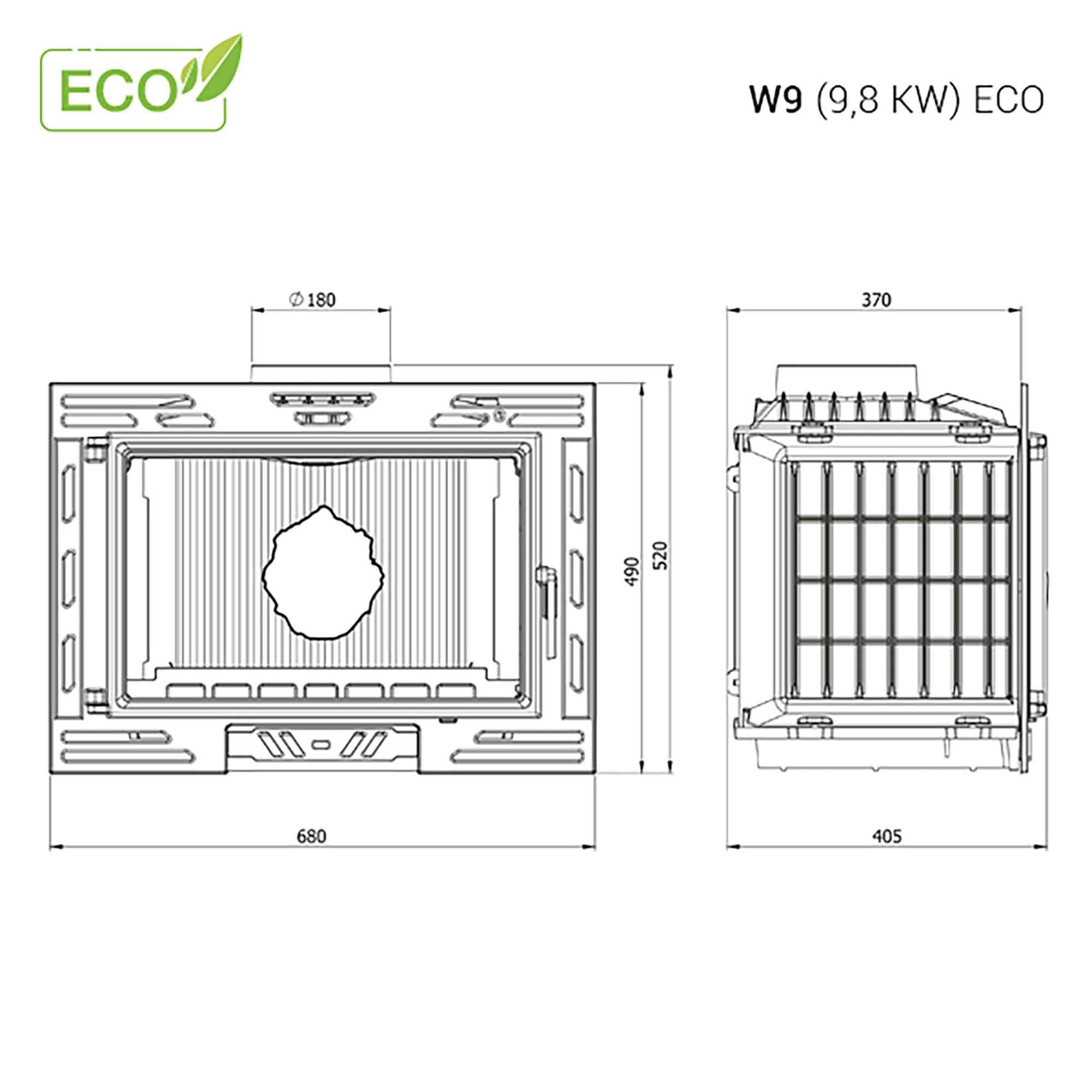 Inserto per camino a legna in ghisa - W9 (9,8 kW) ECO