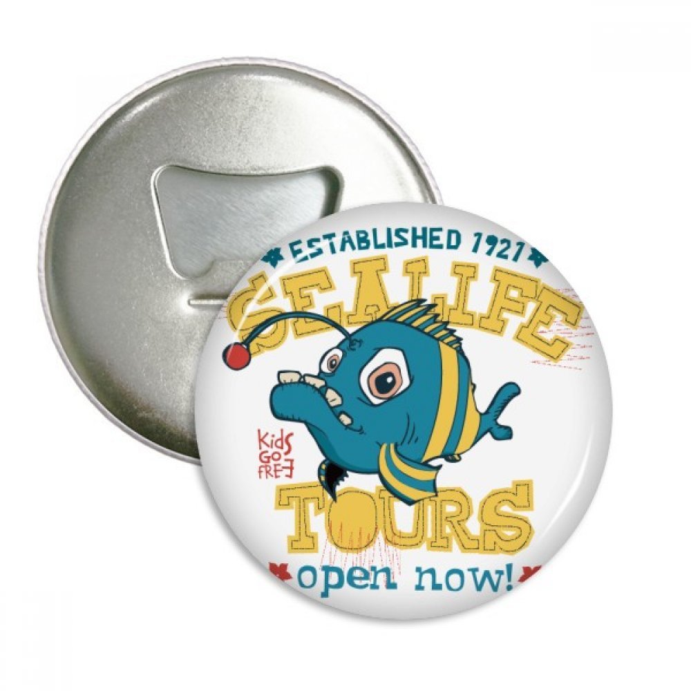 Bouton d'insigne poisson bleu jaune mignon et décapsuleur magnétique rond argenté pour cadeau