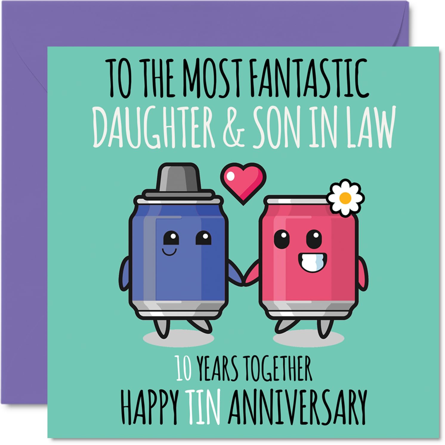 Cute Tin Anniversary Card for Daughter & Son In Law - 10 Years Together - Happy 10th Wedding Anniversary Cards for Son In Law Daughter, 145mm Greeting Cards Anniversaries