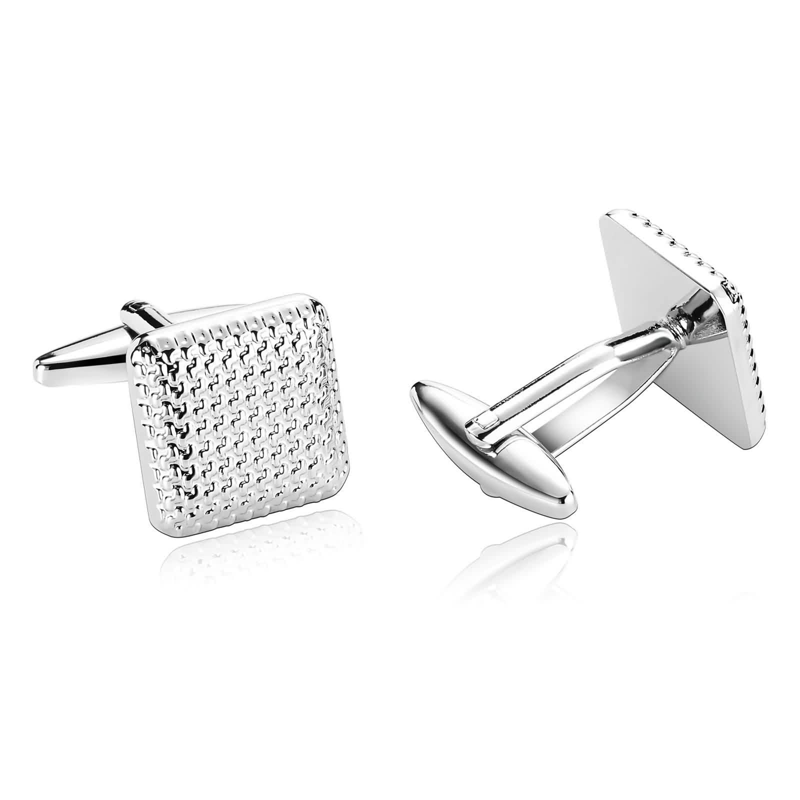 Whoiy Gemelos Elegantes Camisa Hombre, Gemelos Hombre Acero Plata para Hombres Camisa de Vestir Grabar Gratis con Caja de Regalo