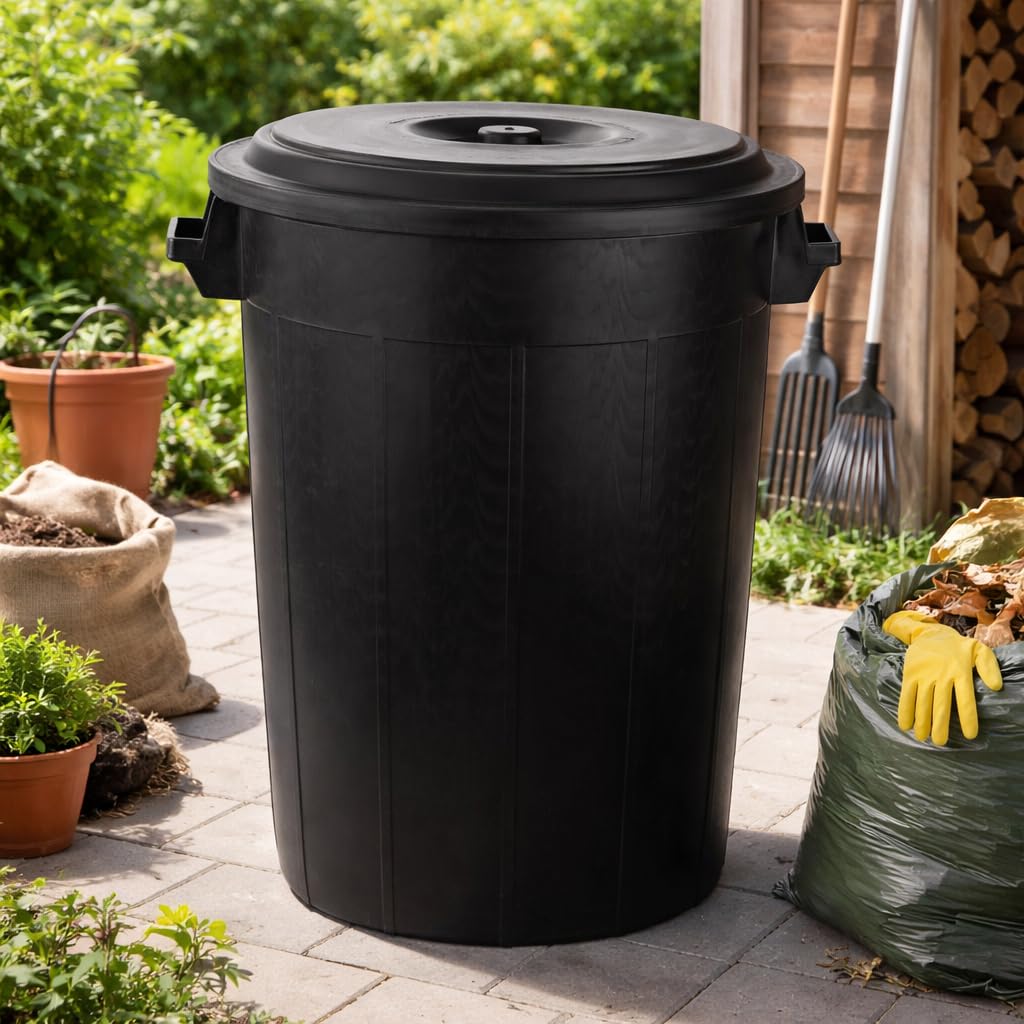 BigDean Universaltonne 100 Liter mit Deckel und 2 Tragegriffen Schwarz